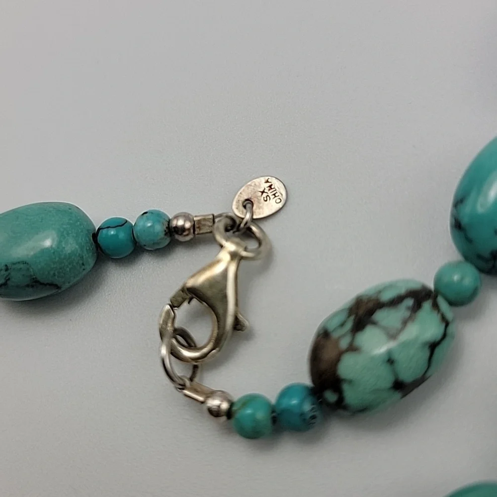 Genuine Turquoise 925 Sterling Silver Hematite Beaded Necklace 11x14mm Beads